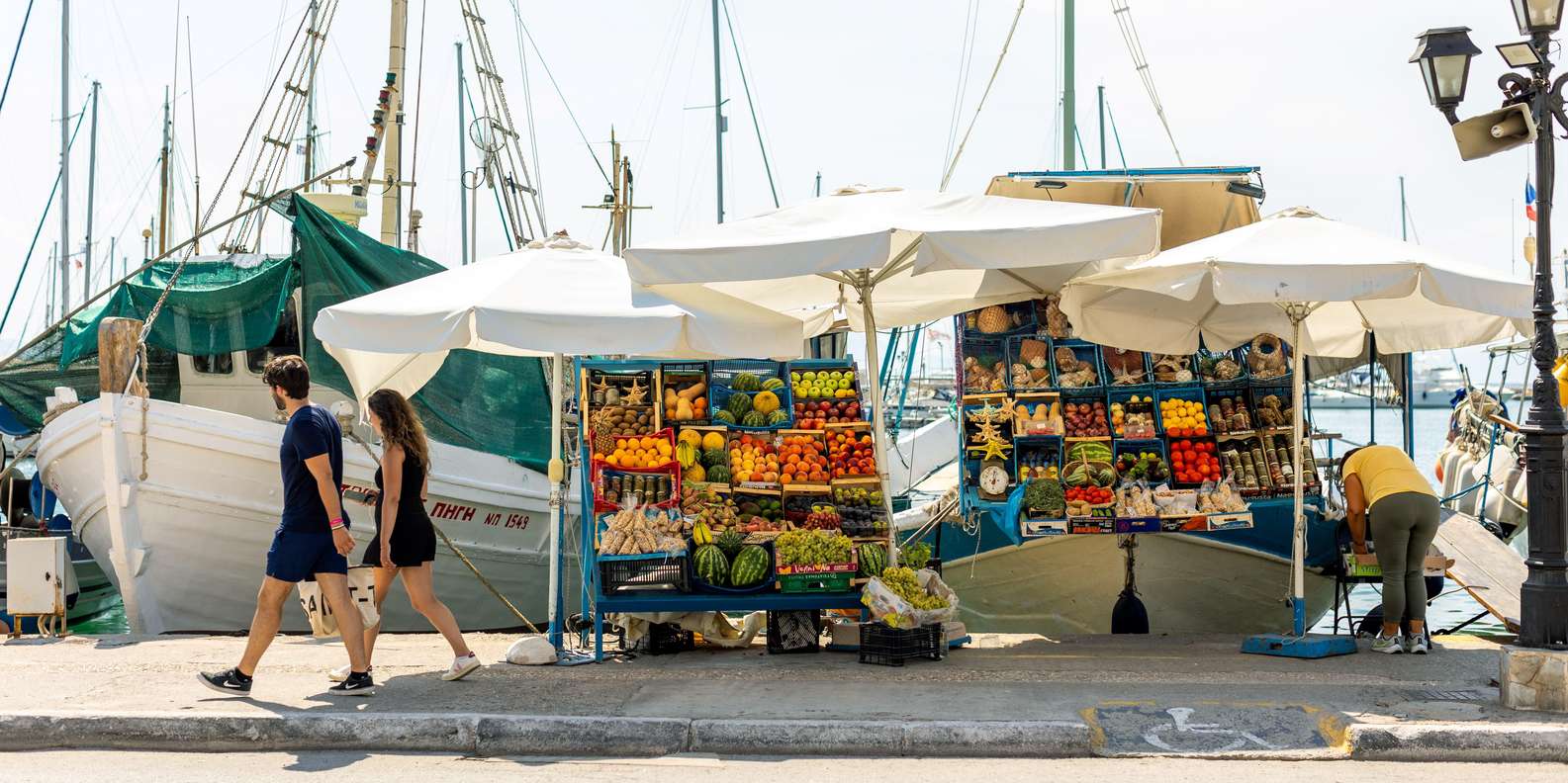 Traditional fruit vendor near the port at Aegina island