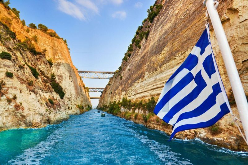 Corinth Canal with its turquoise waters
